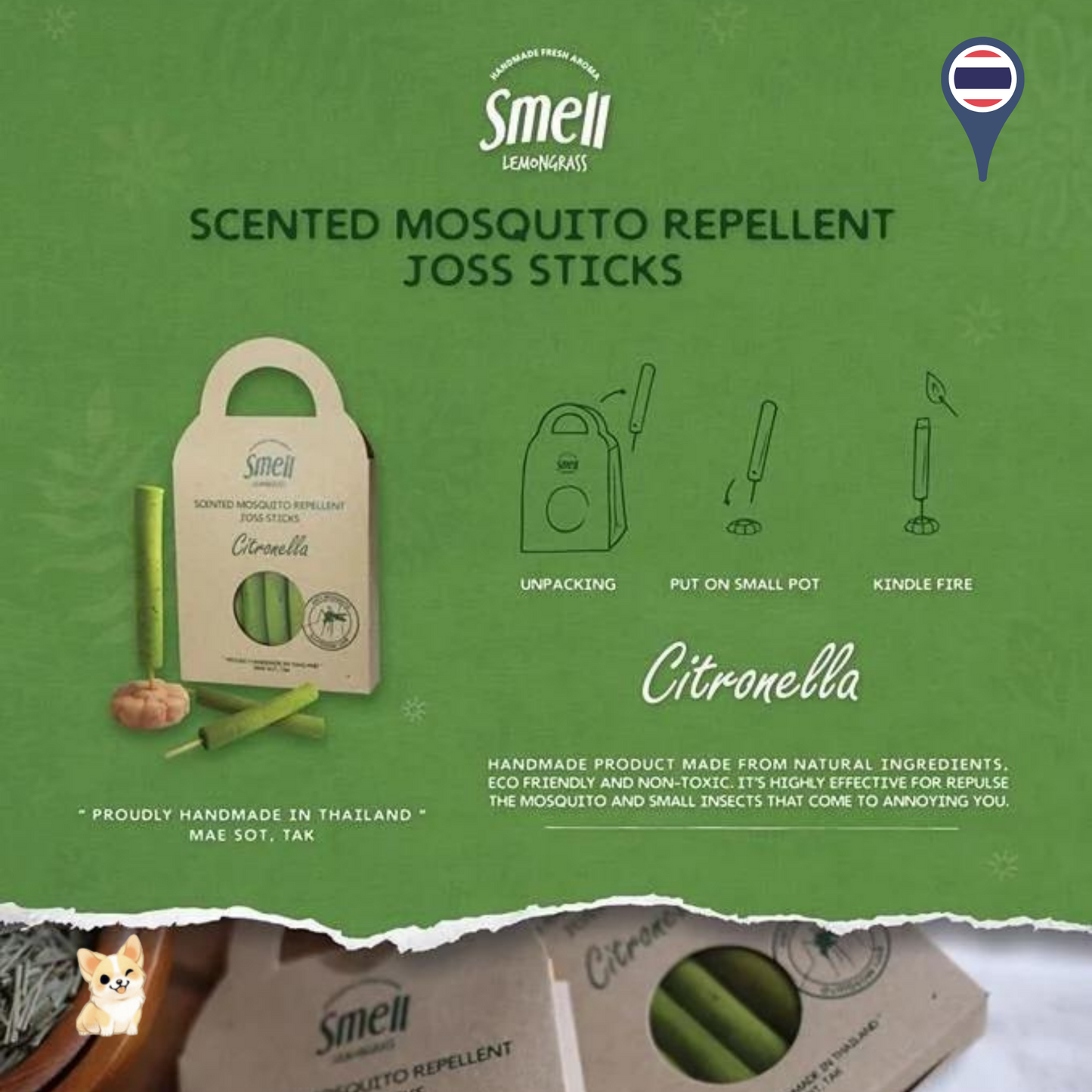 Smell Lemongrass Handmade Scented Mosquito Repellent Joss Sticks (13 Sticks/Box)